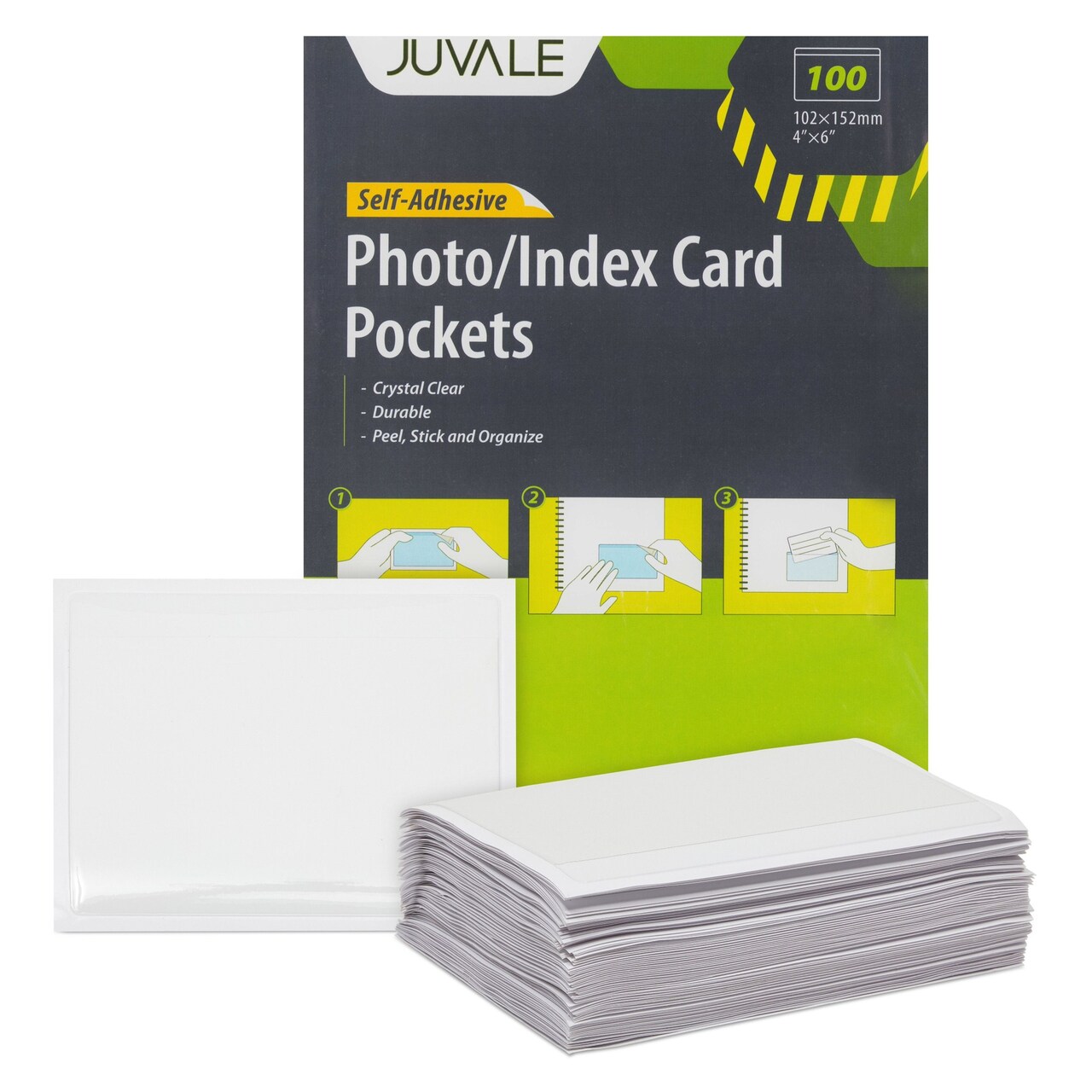 100 Pack Top Load 4x6 Photo Sleeves with Adhesive, Index Card Holder for  Office Supplies, Clear Label Pockets for Small Business